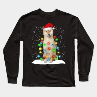 Shiba Inu Christmas Santa Hat Xmas Tree Color Lights Long Sleeve T-Shirt
